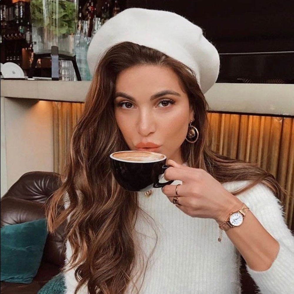 Beige beret hat french wool like cream - Picture 2 of 4